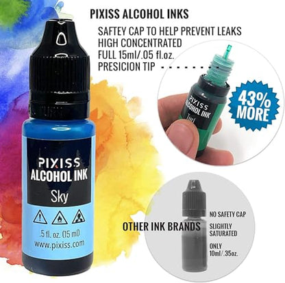 Pixiss Green Alcohol Ink Set - 5 Shades of Highly Saturated Alcohol Ink for Epoxy Resin Supplies, Yupo Paper, Tumblers, Coasters - Resin Colorant for Epoxy Resin and Resin Art Supplies - color: Greens