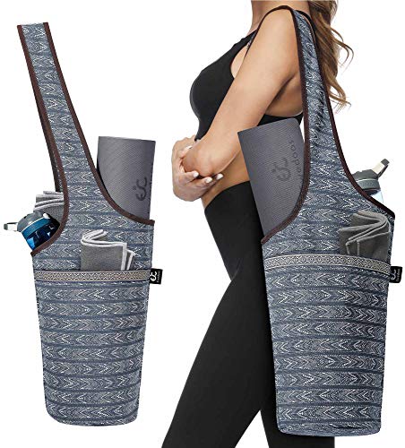 Ewedoos Canvas Yoga Mat Bag Fits Most Mats Yoga Bag with Large Storage Pockets to Hold More Accessories Ideal for Pilates Workout Gifts & Travel - color: Artistic Gray