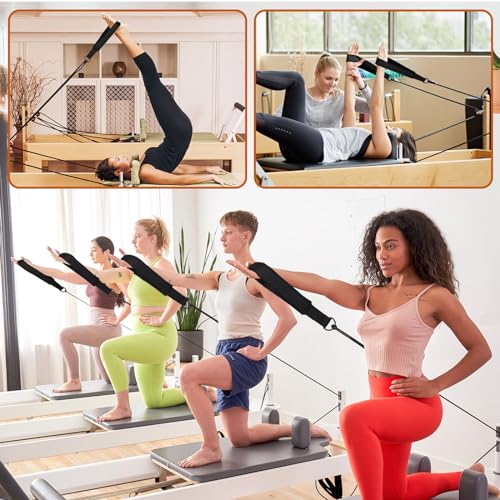 TOBWOLF 2PCS Pilates Straps for Reformer, Double Loop D Ring Foot Hand - color: Black