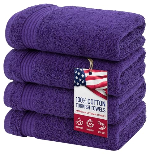 American Veteran Towel, Hand Towels for Bathroom Set of 4, 100% Cotton Turkish Hand Towel Sets, Soft Hand Face Towels, Purple Hand Towels - color: Purple, size: 16x28