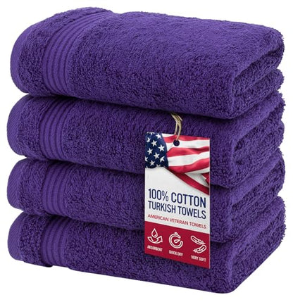 American Veteran Towel, Hand Towels for Bathroom Set of 4, 100% Cotton Turkish Hand Towel Sets, Soft Hand Face Towels, Purple Hand Towels - color: Purple, size: 16x28