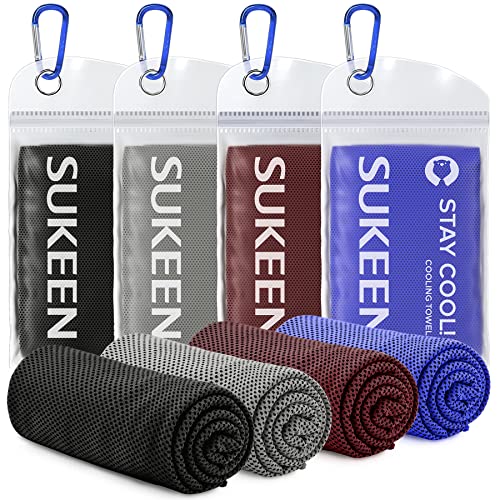 Sukeen 4 Pack Cooling Towels (40"x 12"), Cooling Neck Wraps, Soft Ice Towel - color: Dark Blue/ Dark Grey/Brown/Black