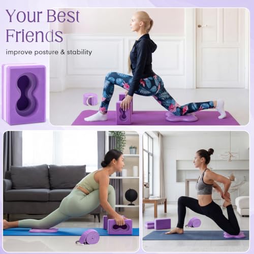 Yoga Blocks 2 Pack for Wrist Relief,Yoga Block with Knee Pads Strap - color: Purple