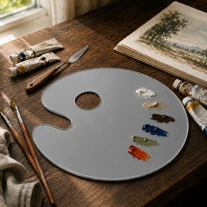 10x14 Inch Handy Oval Natural Grey Tempered Glass Palette | Durable Artist Paint Mixing Pallet for Oil, Acrylic, and Watercolor Painting