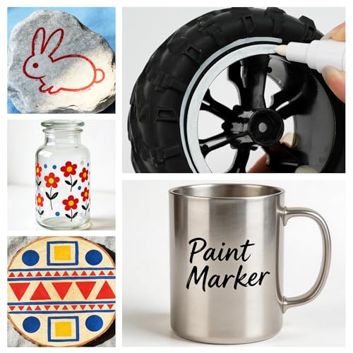 TOOMGGA Paint Pens Permanent Paint Markers, 5 Colors Oil Based Marking Pen | Medium Point, Quick Drying, Fade-resistant, Waterproof Pens for Rock Painting, Car Tyre, Metal, Plastic, Canvas, Wood, Glass