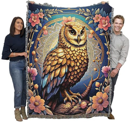 Pure Country Weavers Mandala Owl Blanket - Gift Tapestry Throw Woven from Cotton - Made in The USA (72x54) - color: Mandala Owl, size: 72x54