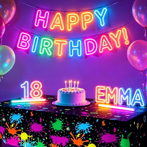 3 Pack Neon Table Cloths, 108 x 54 Inch Glow Party Table Covers Disposable Table Cover Graffiti Paint Glow Table Cloths for Halloween Birthday Black Light Neon Party Decorations - size: 3 PCS