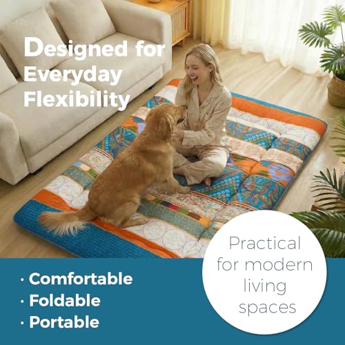 XICIKIN 2.5" Japanese Floor Mattress, Japanese Futon Mattress - color: Bohemian, size: Full（80" x 54"）