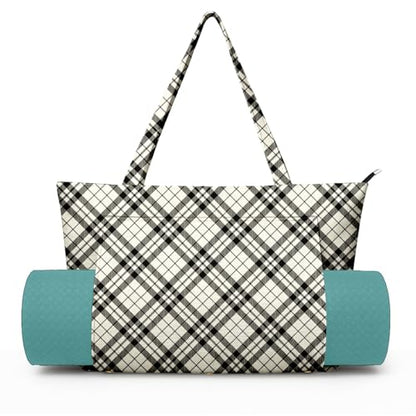 Yoga Bag for Women, Large Canvas Yoga Mat Tote Bag with Yoga Mat Carrier - color: Beige Check