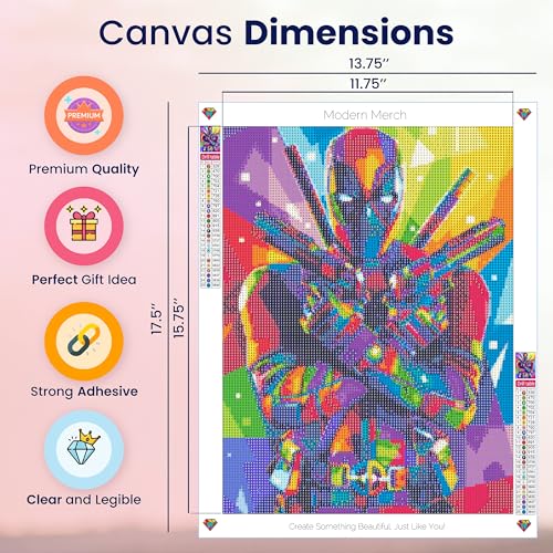 Modern Merch Marvel Diamond Art Kits for Adults, Deadpool 5D Diamond Painting for Adults, DIY Deadpool Wall Art Marvel Cross Stitch Gem Art, Full Round Drill 12x16in - color: Deadpool