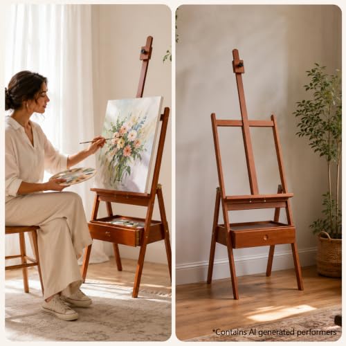 DJAR Medium Wooden H-Frame Art Easel with Storage Drawer, Walnut | Hold Canvas up to 34.6", Artist Painting Stand for Adults, Sturdy and Durable, Perfect for Home Studios & Classroom