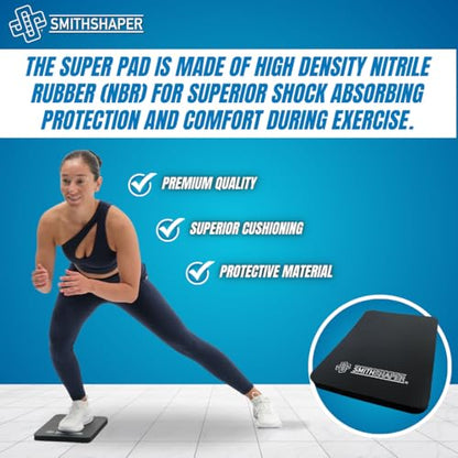 SmithShaper® SUPER PAD Thick Exercise Knee Mat (14" x 11" x 1") Cushions Knees, Forearms, Elbows, and Lower Back During Workouts | Ab Rolls, Knee Pushups, Sit-Ups, etc. | Yoga, Pilates, HIIT | Durable, Soft Nitrile Rubber Resists Oils and Odors