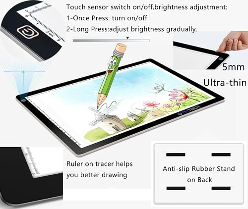 A4 Ultra-Thin Portable LED tracing Light Box Dimmable Brightness LED Art Tracing Pad for Artist Drawing Sketching Animation Stencilling and 5d Diamond Painting (Black, A4)