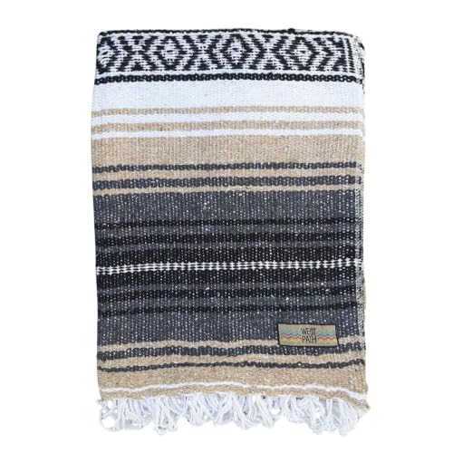 Open Road Goods Tan/Beige Mexican Blanket - Authentic Serape Falsa Blanket - Handmade (Acrylic Blend, XL) - color: Beige/Tan