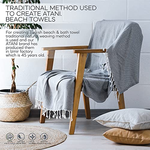 ATANI Turkish Beach Towel, Converts to a Bag, Oversized 100% Cotton Bath Towels Lightweight Quick-Dry Beach Blanket for Travel, Picnic, Camping, Yoga and Pool (Grey + Bag, 35 inc x 69 inc) - color: Grey + Bag, size: 35 inc x 69 inc