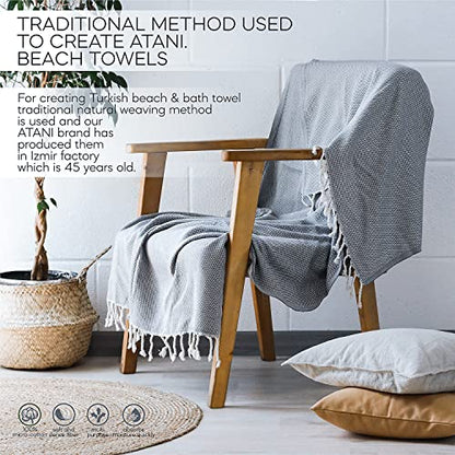 ATANI Turkish Beach Towel, Converts to a Bag, Oversized 100% Cotton Bath Towels Lightweight Quick-Dry Beach Blanket for Travel, Picnic, Camping, Yoga and Pool (Grey + Bag, 35 inc x 69 inc) - color: Grey + Bag, size: 35 inc x 69 inc
