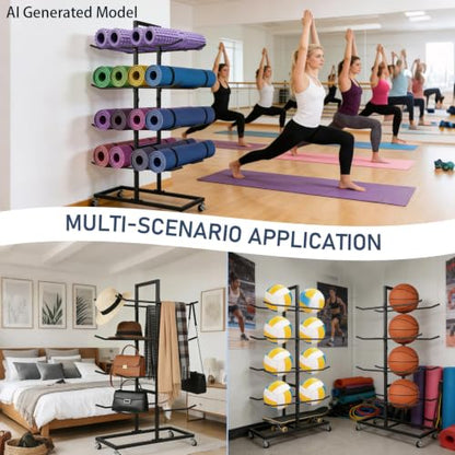 4 Tier Double Sided Metal Yoga Mat Holder, Home Gym Storage Rack