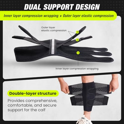 Sylong® Torn Calf Muscle Compression Sleeve Wrap Brace for Calf Swollen, Edema, Soreness, Strain, Cramps, Varicose veins, with 4 sets of Elastic straps - L/XL (1 pack) - size: L/XL