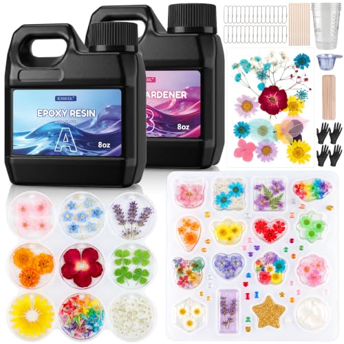 KISREL Epoxy Resin Kit 16OZ with Keychain Earring Molds, Tools for Beginner | 25-Cavity Clear Epoxy Resin with Silicone Earring Molds Ideal for Making keychains, Craft Works - size: 16oz Key Chain Kit