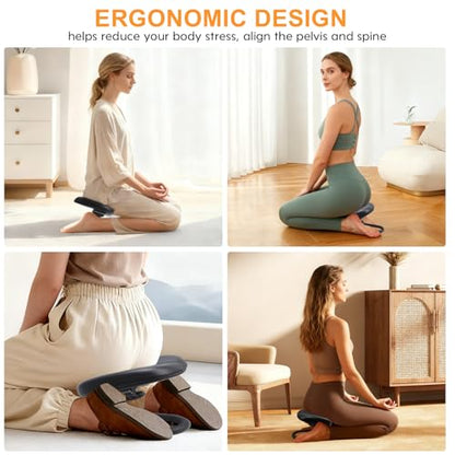 Engorgio Black Meditation Bench, Meditation Chair, Kneeling Meditation Stool, Seiza Chair, Prayer Bench with Cushion for Home Studio Portable Non-Slip Yoga Stool.