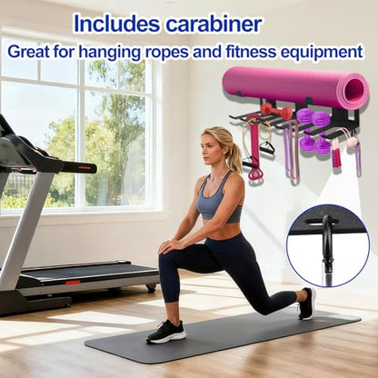 Multi-Purpose Gym Equipment Storage Rack, Stainless Steel Rack Holder Organizer Wall Mount with Screws Home Gym Organization Accessories for Foam Rollers Straps Jump Ropes Yoga Mat (Black)
