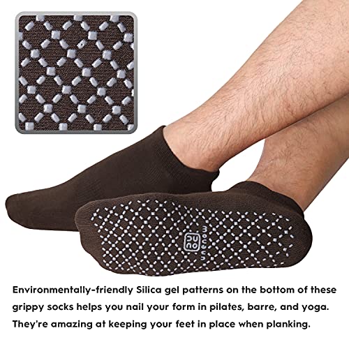 unenow Unisex Non Slip Grip Socks for Yoga Pilates Barre Home & Hospital - color: 4 Pairs-black/Dark Grey/Coffee/Dark Green, size: Medium