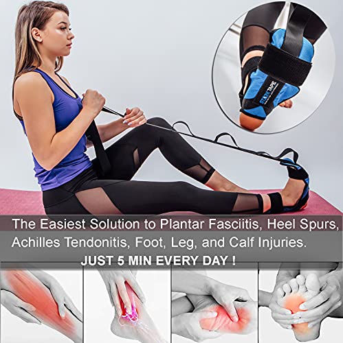 Fitness Foot and Leg Stretcher for Plantar Fasciitis, Improve Strength, Balance Stretches and Achilles Tendonitis, Stretch Loops for Hamstring, Quad, and Calf Pain Relief (Blue) - color: Blue