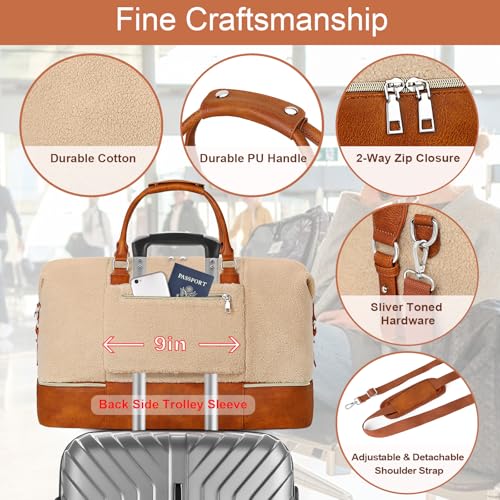 ITIEZY Weekender Bag for Women 21.5" Travel Duffel Large Carry On Bag 3PCS | Nylon Duffel Bag with Waterproof Shoe Compartment, Crossbody Bag and Toiletry Bag, Travel Weekend Hospital Overnight Gym Bag - color: 8a-Off White