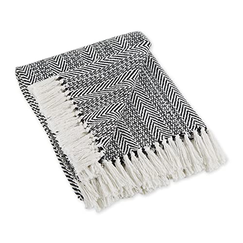 DII Herringbone Striped Collection Cotton Throw Blanket, 50x60, Black - color: Black, size: 50x60"