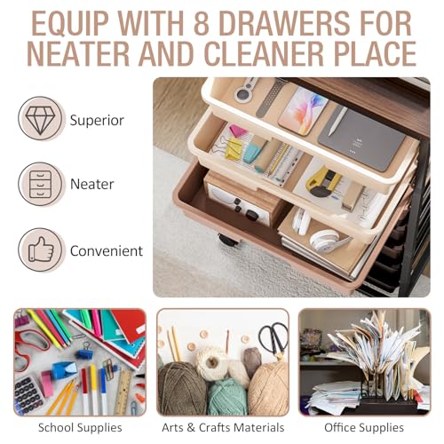 TOOLF Rolling Storage Cart with 8 Drawers,Brown - color: Brown