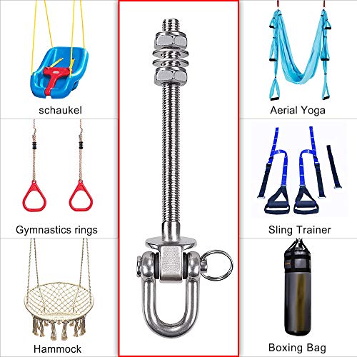 SELEWARE Set of 2 Heavy Duty Swing Hanger 1800LB Capacity, M10 x 9.3" Swing Bolts, Stainless Steel Swing Hooks for Wood and Steel Beam Yoga Hammock Chair Punching Bag Porch Swing Sets Seat - color: D (9 Inch, 2 Pack Silver)