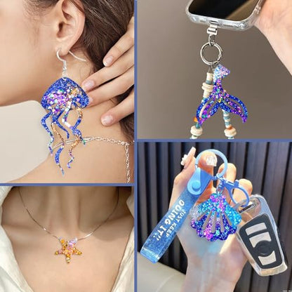 YODOYO Resin Earring Molds 3pcs Ocean Marine Life Jewelry Resin Molds | Jellyfish Shell Starfish Earrings Keychain Silicone Molds for Epoxy UV Resin Necklaces Pendant Jewelry Making Mold