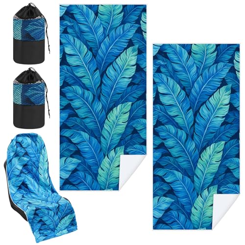 Hahafelt 2 Pack Car Seat Towel Cover with Storage Bag, Blue Leaves | 63 x 32 in Car Towel Seat Cover Non Slip Waterproof, Gym Workout Swimming Running, Machine Washable Sweat Absorbent Protector - style: Blue Leaves