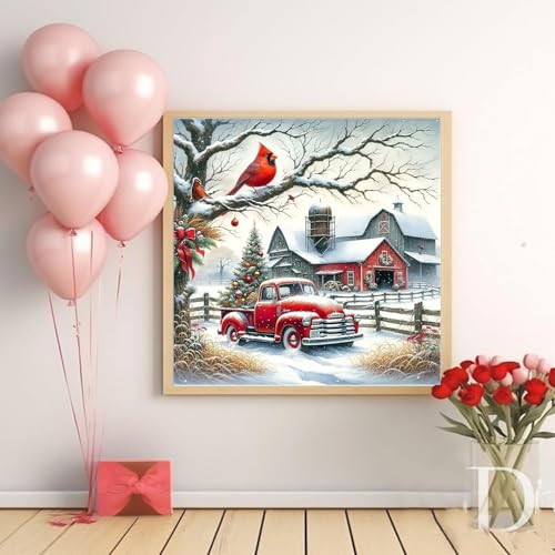 KTHOFCY 5D DIY Winter Landscape Diamond Painting Kits for Adults,Christmas Truck Full Drill Embroidery Cross Stitch Crystal Rhinestone Paintings Pictures Arts Wall Decor Painting Dots Kits 14X14 inch