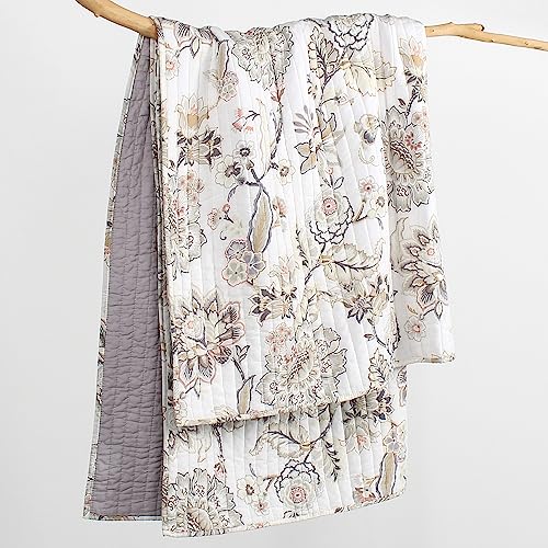 Levtex Home - Ophelia - Throw - Floral - Taupe Grey Cream Blush - Throw Size 50x60in. - Rayon/Cotton