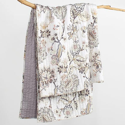 Levtex Home - Ophelia - Throw - Floral - Taupe Grey Cream Blush - Throw Size 50x60in. - Rayon/Cotton
