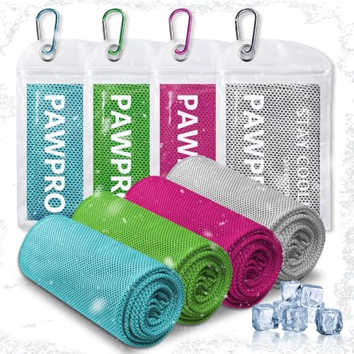 4 Pack Cooling Towels, Soft Breathable Cooling Towels for Neck and Face | Microfiber, Gym, Men, Women, Waterproof Bag, Carabiner, Yoga, Golf, Hiking, Running, athletes, gift, Lake Blue, Grey - color: Lake Blue/Grey/Pink/Green