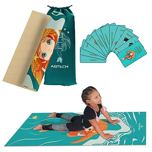 Kids Yoga Mat Set - Comfortable Dinosaur Kid Yoga Mat Boy with 12 Yoga Cards, Storage Bag, Beige Play Mat Thick for Gymnastics Mat, Exercise Mat, No-Toxic and Non-Slip for Ages 3-12 - color: Mermaid
