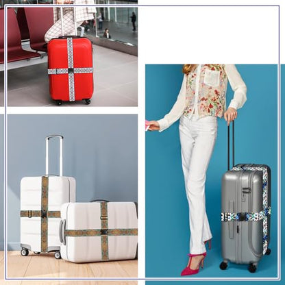 6 Pieces Luggage Straps Patterned Luggage Strap Suitcase Straps Luggage Belt Adjustable Travel Luggage Belt Strap with Quick Release Buckle, 2 inches Wide by 72 inches Long (Retro Stvle) - style: Retro Stvle