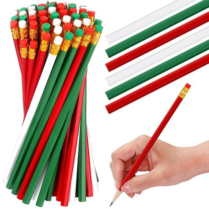 TecUnite 60 Pcs HB Pencils #2 Unsharpened Wood Cased Pencils with Eraser Hexagonal Pencil Cute Graphite No 2 Pen for Adults Gifts Exam School Office Sketching Learning(Red and Green, Gold) - color: Red and Green, Gold