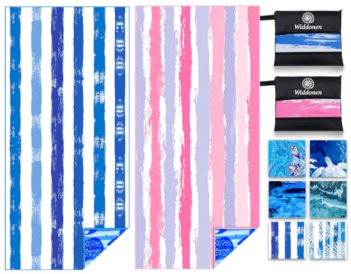 Widdonen 극세사 비치 타월, 엑스트라 라지 2팩-180.3x81.3cm(71x32인치), 여행 가방 포함 - color: Blue Peank 오일 페인트 드림 월드 2팩