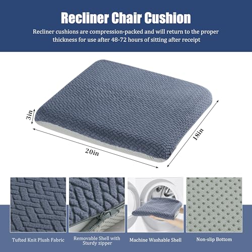 HOMBYS Tufted Furry Recliner Seat Cushion for Elderly Foam Curved Edge Large Square Seat Cushion for Recliner Chair, Floor Pillow, Office Chair, Car, No Pressure on Thighs(Grey, 20 * 18 * 3in) - color: Grey, size: 20*18*3in