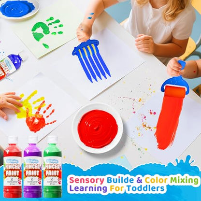 Washable Finger Paint for Kids, 8oz x 8 Colors - Non-Toxic, Thick Finger Paint for Toddlers, Art Supplies for Home & Classroom Use, Large Bottles