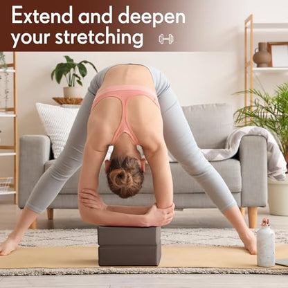 RoundFunny 4 Pack Yoga Blocks Non Slip Pilates Foam Brick - color: Brown