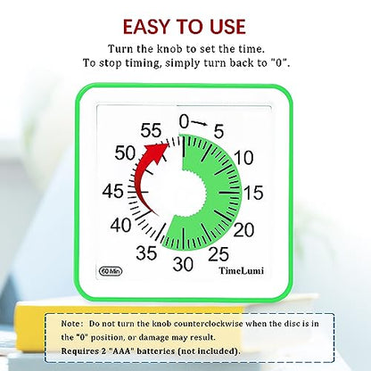 60-Minute Visual Timer for Kids, Management Classroom Timer, Green | Classroom, Home Edition Study Visual Timer - Silent Countdown Timer for Toddlers, Kids, Teachers and Adults - color: Green