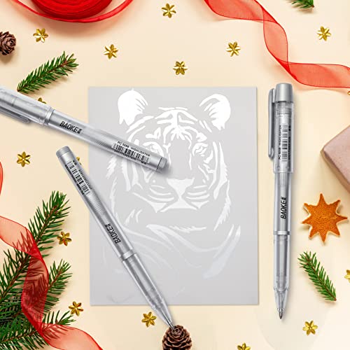 Qionew Silver Gel Pens, 3 Pack, Silver Gel Ink Pen Set for Art Highlight | Fine Point Gel Ink Pen, Opaque Archival Ink Pens, Silver Pen for Black Paper Drawing, Illustration, Card Making, Journaling - size: 1 Count (Pack of 3), style: Silver
