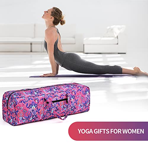 Boulder Bee | Yoga Mat Bag | Large Yoga Mat Carrier with Wet Pocket | Yoga Gifts | Gym Tote Bag for Women - color: Bright pink
