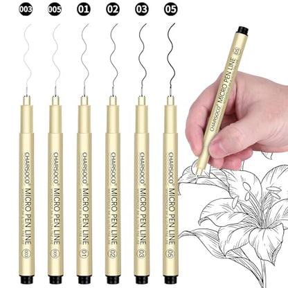 Black Micro Pens, 6 Sizes of Fine (003), Waterproof Archival Ink, Fine Point Pen for Artist Illustration, Sketching, Anime, Manga and Technical Drawing - color: 6 Pack (003\005\01\02\03\05)