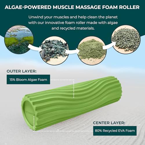 Oceanfoam Tidal Roller - Algae Green - Muscle Massage Foam Roller for Back Pain & Stretching - Firm and Ergonomic Wide Wave Textured - Yoga, Athletics, & Wellness - Full Size, 20" x 5" - color: Algae Green
