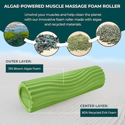 Oceanfoam Tidal Roller - Algae Green - Muscle Massage Foam Roller for Back Pain & Stretching - Firm and Ergonomic Wide Wave Textured - Yoga, Athletics, & Wellness - Full Size, 20" x 5" - color: Algae Green